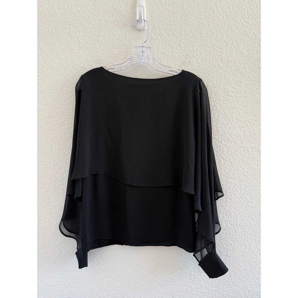 Zara Woman Black Layered Chiffon Blouse Sheer Long Open Sleeve Smocked Cuff M - Picture 2 of 9